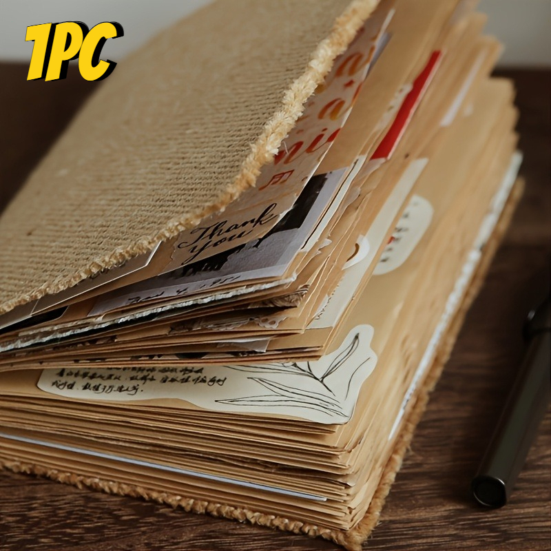 TEMU 1pc Linen-covered Notebook With Edge - Vintage Paper And Distressed Handmade Journal - Easy To Design And Write