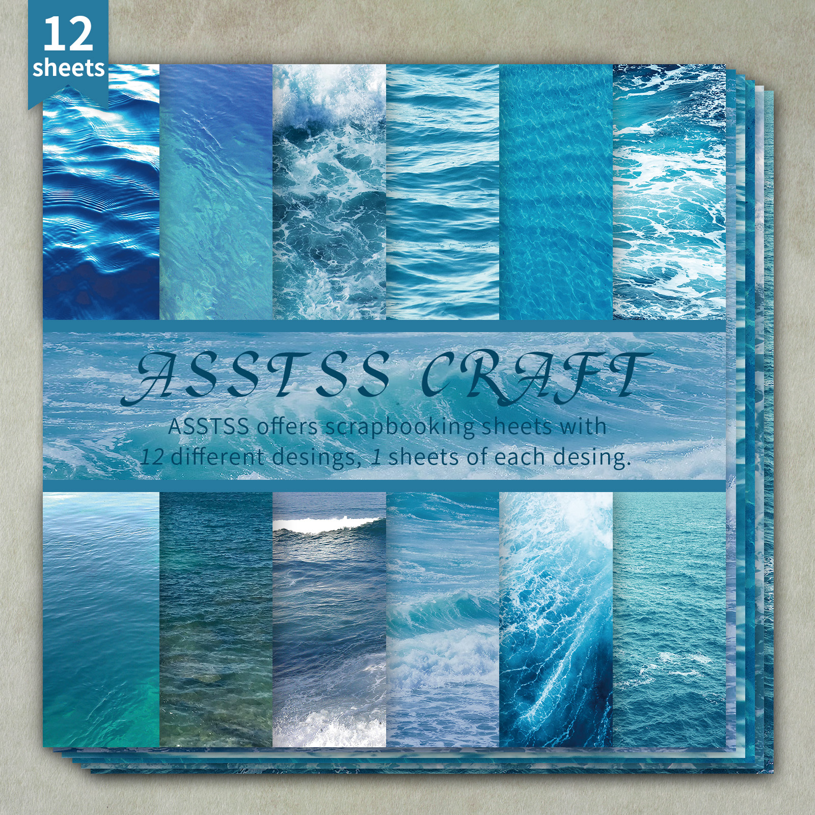 TEMU 12-sheet Asstss Heavyweight Scrapbooking Paper Pad Suitable For Journaling, Collage Art & Crafts - Summer Ocean Waves & Floral Cardstock Sheets,