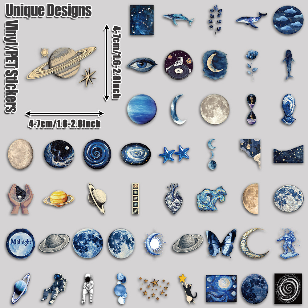 TEMU 50pcs Azure Space Aesthetic Tablet Stickers Pack Holiday Party Birthday And Home Decor Suitable For Laptop Luggage Scooter Handbook Cups