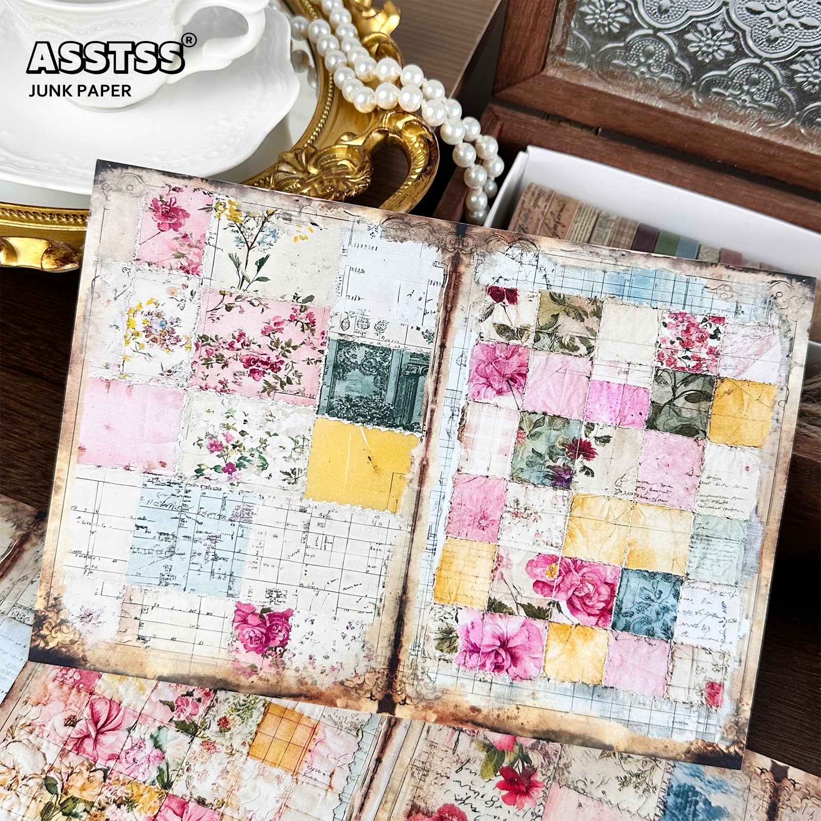 TEMU Asstss 20-sheet A5 Vintage Quilt Paper Pads Suitable For Arts Crafts, Scrapbooking Supplies, Junk Journals, Collage Decoration With Patterns,