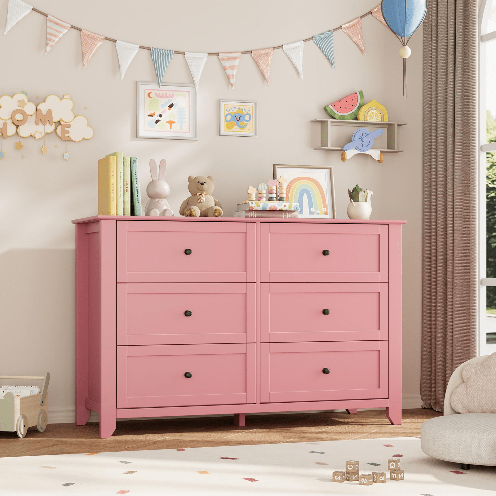 modern pink dresser FANRAL 6 Drawers Dresser Fluted Dresser for Bedroom,Wooden Chest of Drawers  Modern Dresser for Closet,Pink Dresser