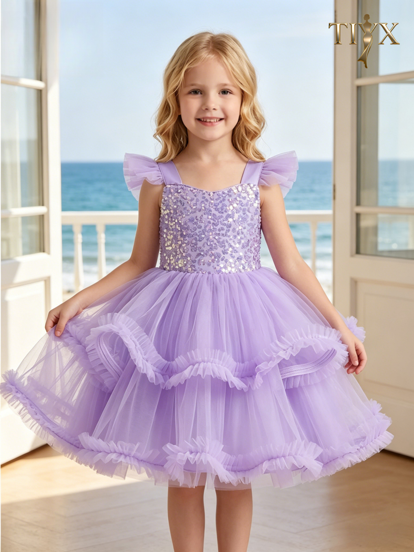 strapless open back dress Shop Purple Sequin Holiday Christmas Dress with Train for Girl Toddler main image 0