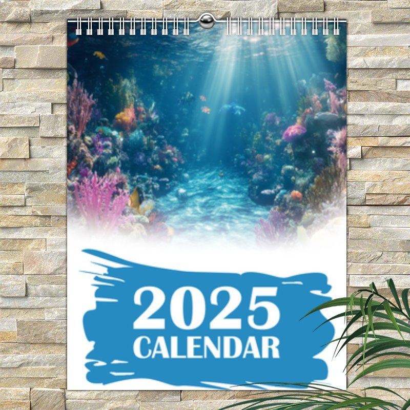 

2025 Underwater Calendar - 12-month Oil Painting Design, , Ideal For Office & Personal Planning