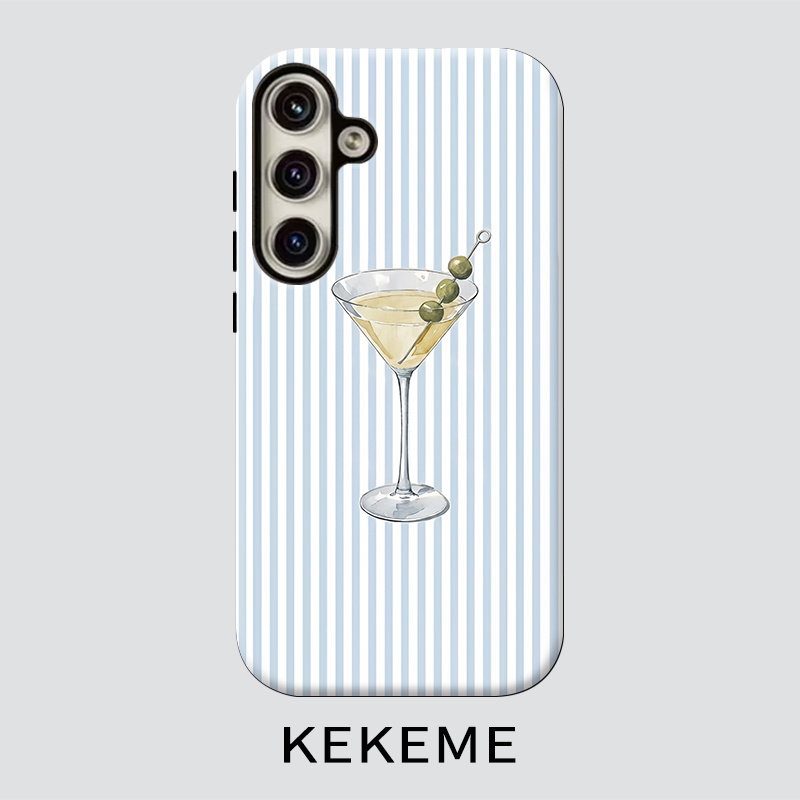 TEMU Phone Case: Kekeme Light Blue Striped Wine Glass Film -one Phone Case, Suitable For Galaxy S26 S25 S24 S23 S22 S21 S21+ S21 Fe Edge S20 A15 A16