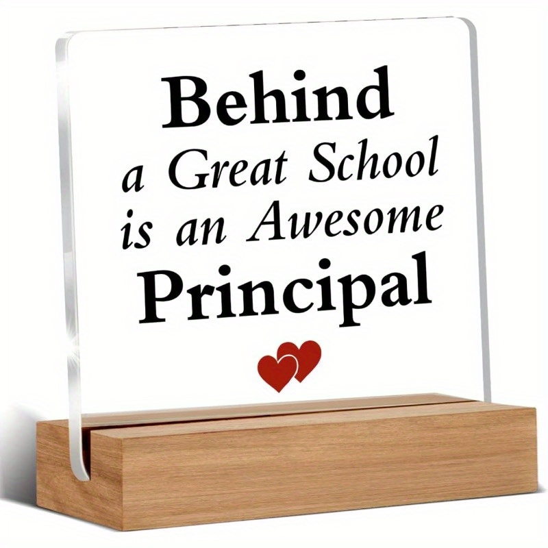 TEMU Plaque Acrylique 2D Plate - Cadeau d'Appréciation pour Directeur : " une Grande École se Cache un " avec Cœur Rouge - Décoration de Bureau pour