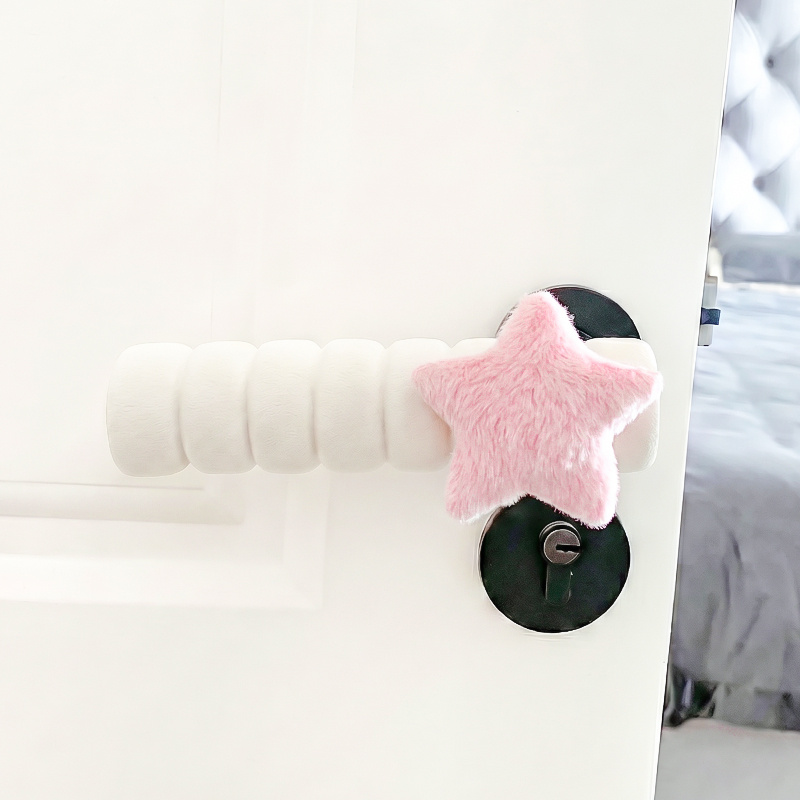 2pcs Fluffy Star Door Handle Covers, Soft Anti-collision Protector, Wall Safety Protection Cover, Noiseless Door Knob Sleeve, Perfect For Bedrooms, Home Decoration