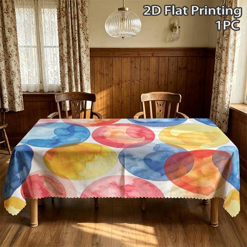 item picture 1pc rectangular tablecloth watercolor pattern 2d flat printing non slip embossed edge tablecloth tabletop protector for birthday and restaurant