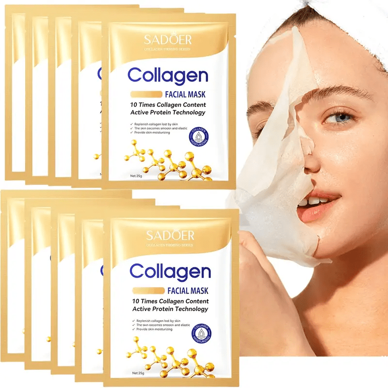 TEMU 10pcs Sadoer Collagen Masks, Containing Protein Technology - Deep And Firming, Alcohol-free, Fragrance-free, Suitable For Types, 16% Collagen Content, Enhances , Skin Firming | |
