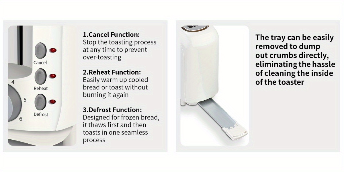 SEEDDEEM 2-Slice Slim Toaster with 6 Shade Settings, Reheat & Defrost, Removable Crumb Tray - 750W Compact Design for Bread, Waffles, Bagels - Fits-Anywhere™ Kitchenware, White, Versatile Kitchen Appliance, Sleek Appliance, Modern Kitchenware, Highquality Appliance, Stainless Steel Construction