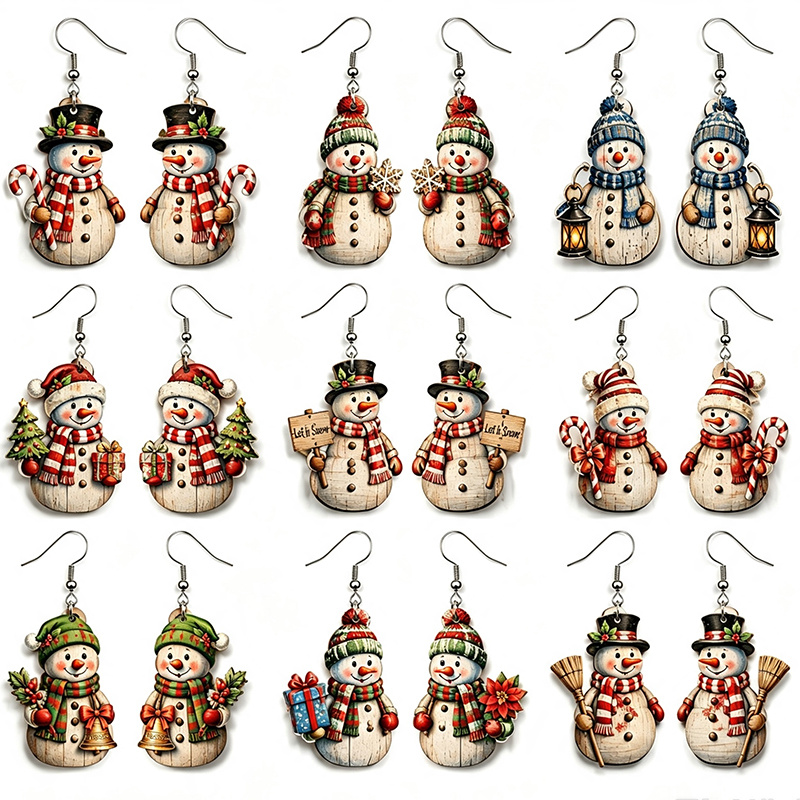 TEMU 18pcs/9 Pairs Women's Fun Christmas Pendant Earrings Set, Acrylic Vintage Cute Snowman Design, Elegant Fashion Jewelry, Suitable For Parties,
