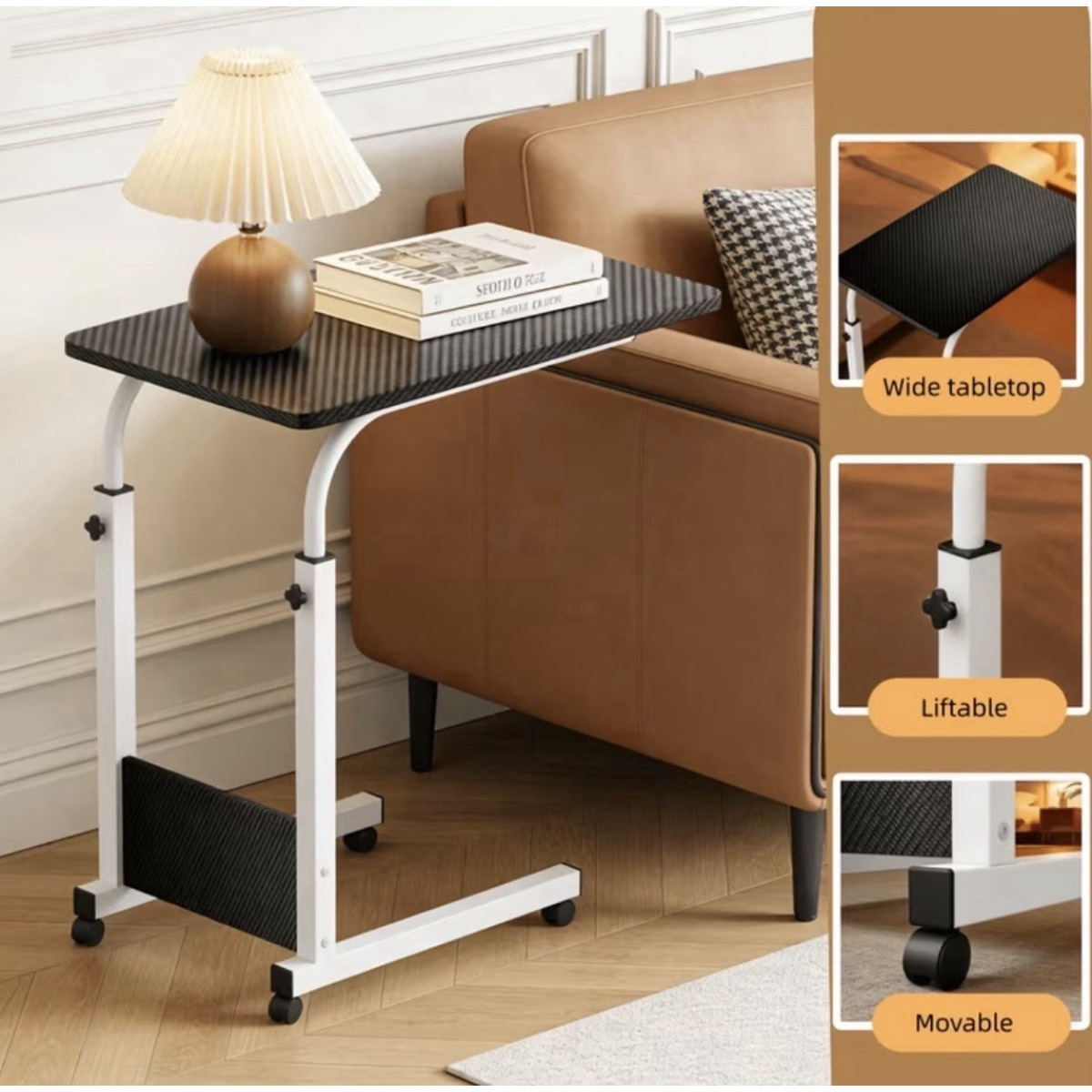 TEMU Adjustable Height Overbed Table With Wheels, , Rectangle