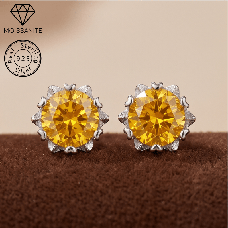 Women's Exquisite Yellow Moissanite Snowflake Stud Earrings