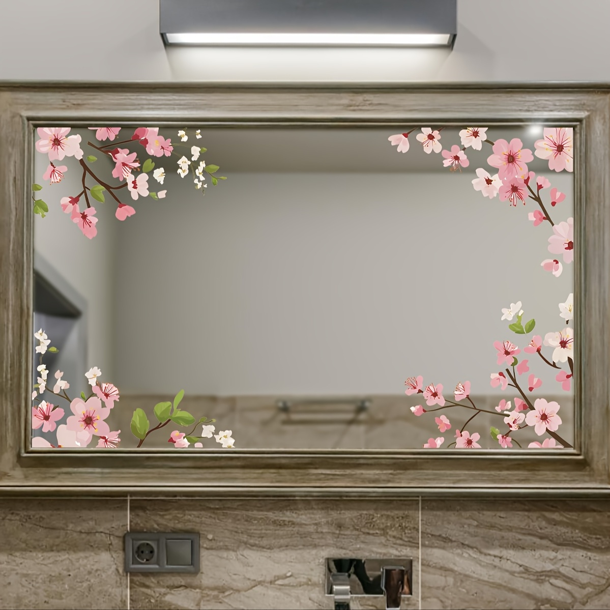 Image of 1pc2 Self-adhesive Removable Cherry & Stickers Suitable For Glass, Mirrors, Tiles - Semi-matte Pvc Temporary Wallpaper, & Stick Application, Irregular Flower Decals For Bathroom,, Doors