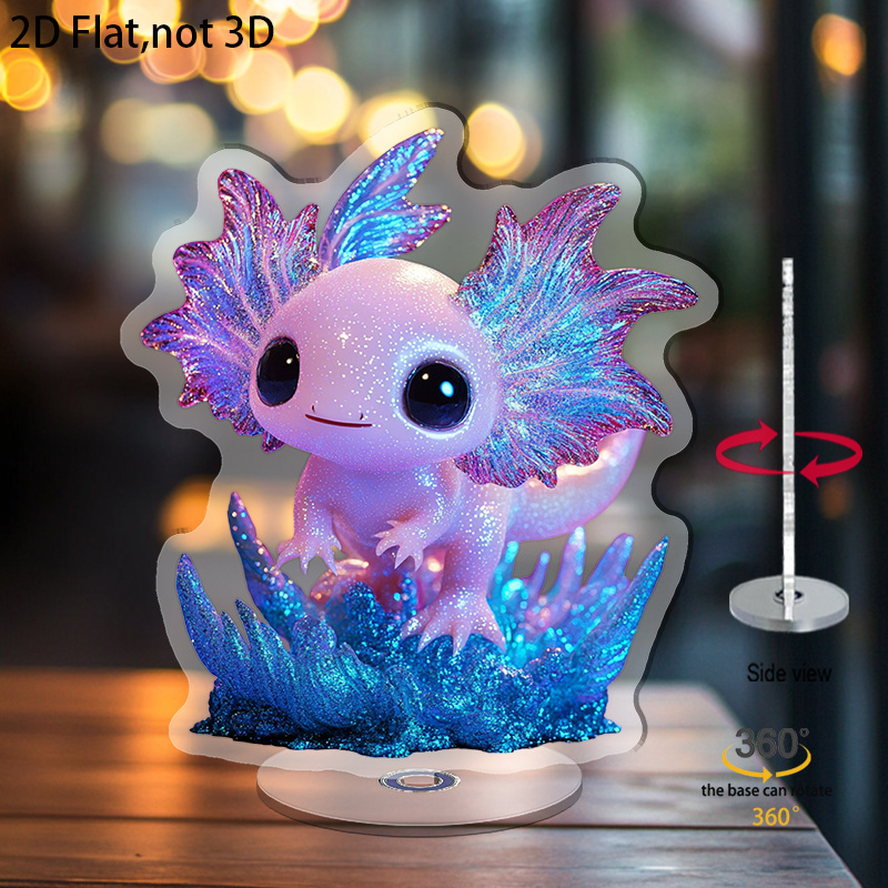 TEMU 2d Flat, Rotating Axolotl Spinning Top Decoration With Shiny - Suitable For Parties, Festivals, Centerpiece Display, Acrylic Magic Decor For,
