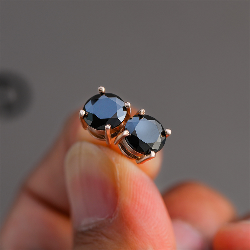 TEMU A Pair Of Round-cut Black Inlaid Synthetic Synthetic Cubic Zirconiaia Halo Stud Earrings, Featuring An Elegant And Simple Vintage Design,