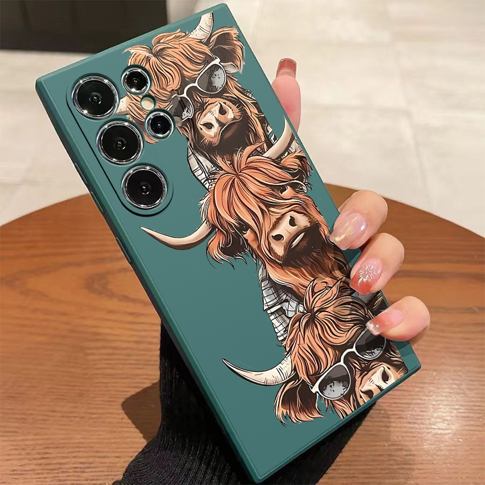 TEMU Cool Highland Cow Trio Shock Proof Phone Case For Galaxy S25/s24/s23/s22/s21/s20 Note10/20 5g Ultra Fe Anti - Shock Protection Soft Tpu Design