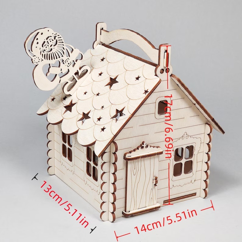 TEMU 1pc Christmas Decorative House: With Star Cutout Pattern And Santa Claus Cutout Pattern, Christmas Decor, Very Suitable For Party Decoration