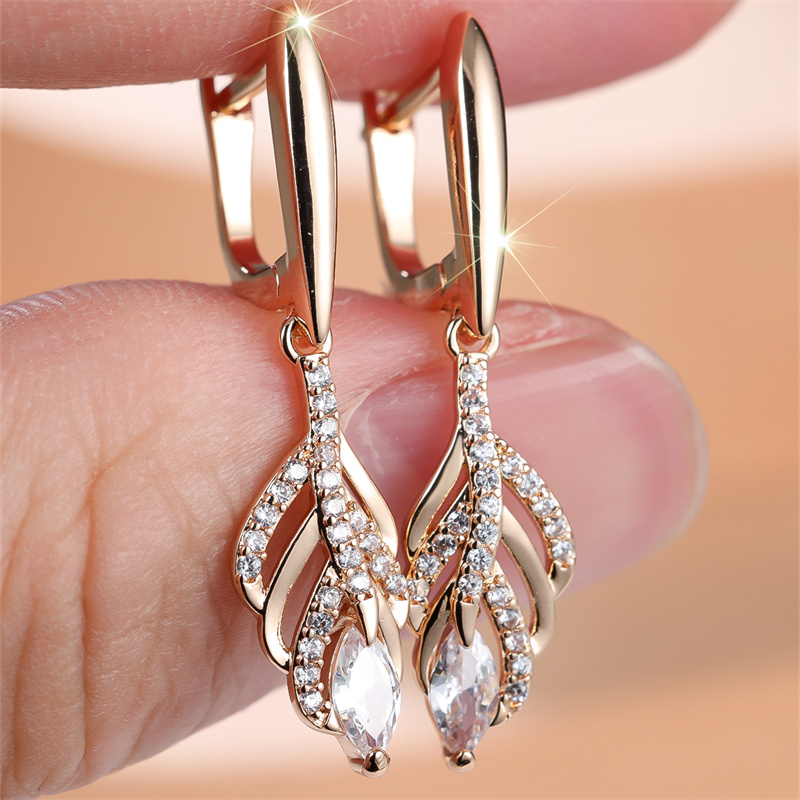 TEMU A Pair Of Golden Marquise Cuffs With White Synthetic Synthetic Cubic Zirconiaia, Classic Elegant Party College Style Vintage Mature Earrings