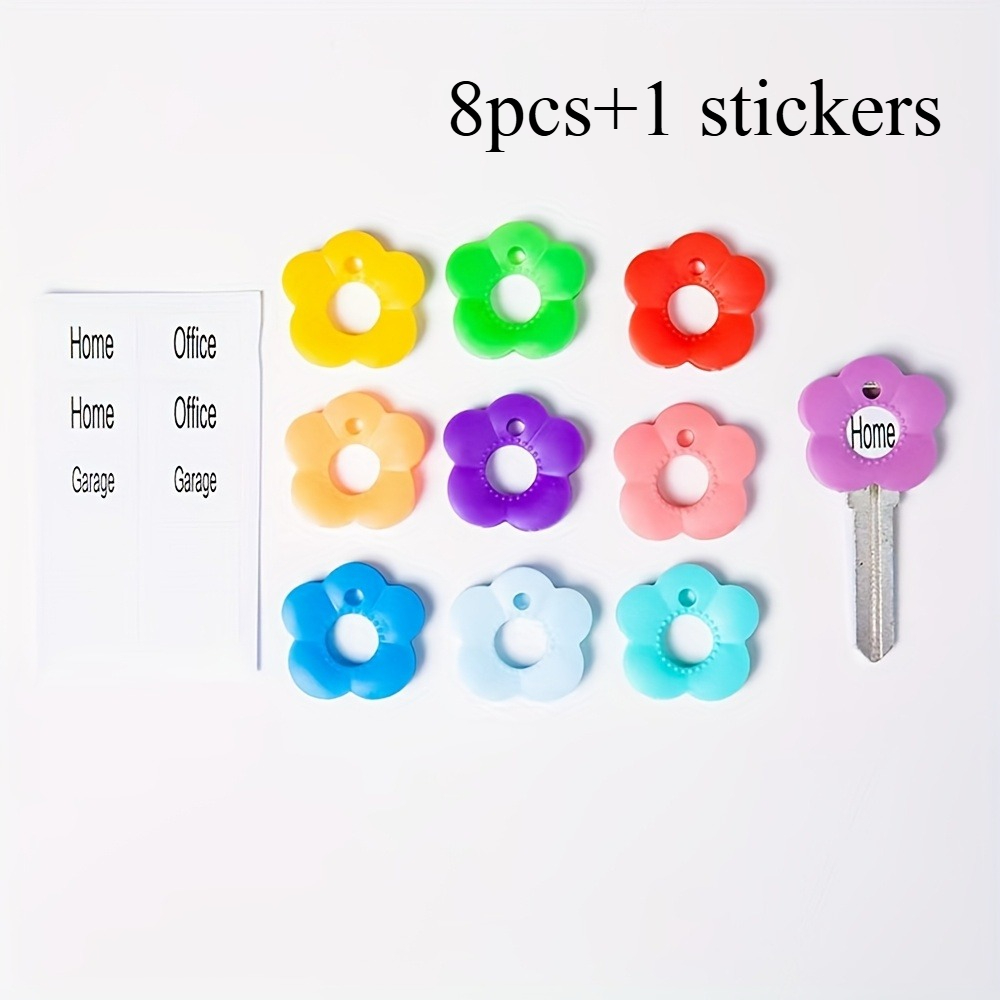 Image of 8/15/20/25pcs Random Color Multicolor Flower Key Covers Set With Labeled Keycaps - Durable Color-coded Key Protectors For Home/office Keys, Keychain Organizers - Ideal Party Gift