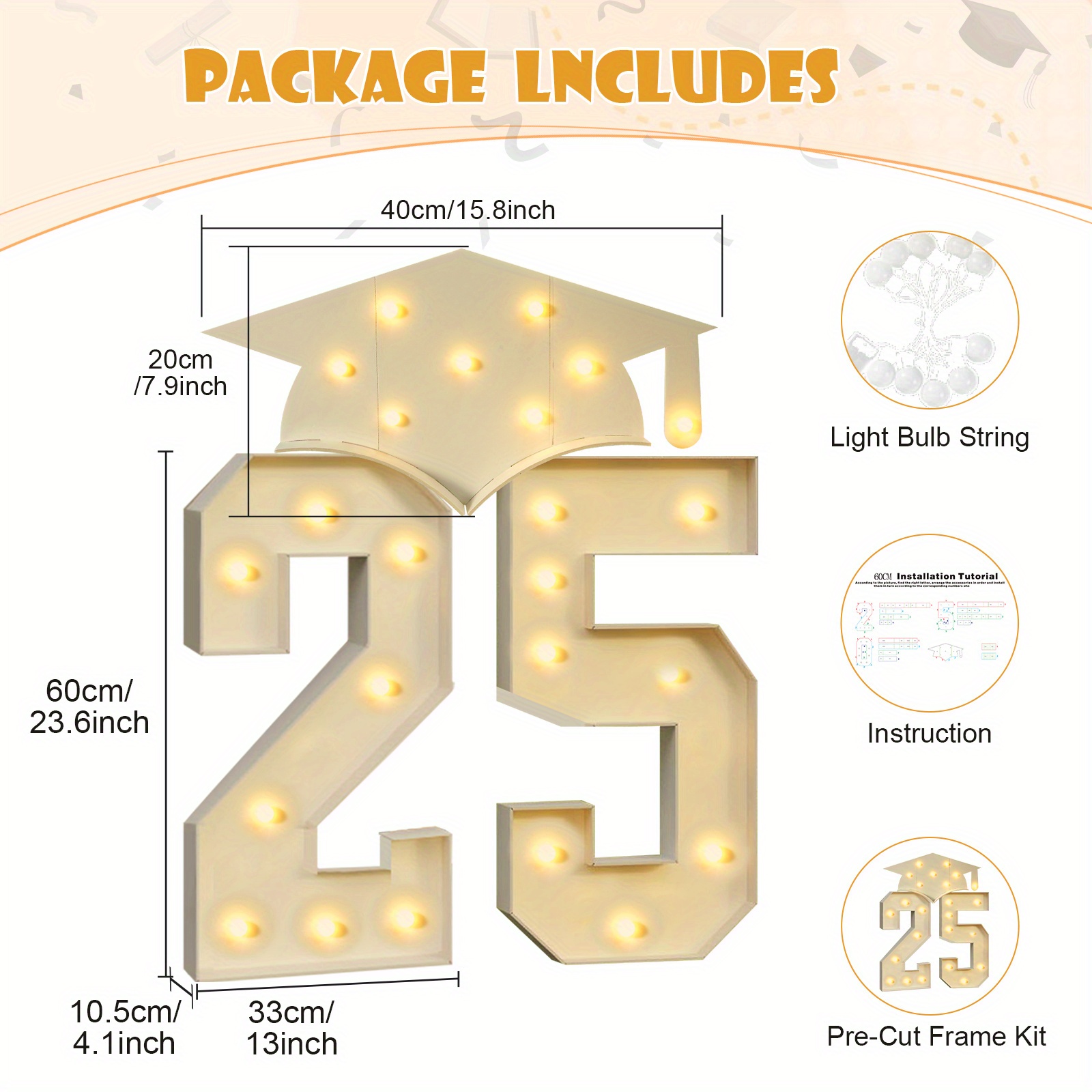 4.5FT 2025 Graduation Decorations – Large 25 Light-Up Numbers With Graduation Cap & Green Black Balloon Set – Marquee Numbers Kit For Class Of 2025 High School College Graduation Party