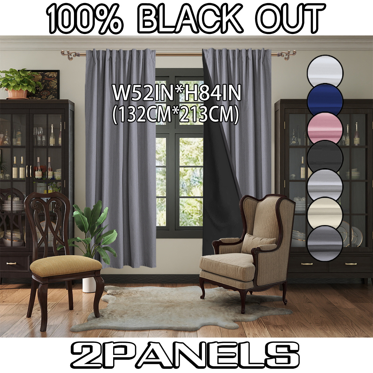 TEMU 2pcs Pack, 100% Blackout Noise-reducing Insulating Curtains, Modern Minimalist And Lightweight, Made Of Polyester Material, Retro Lamination ,