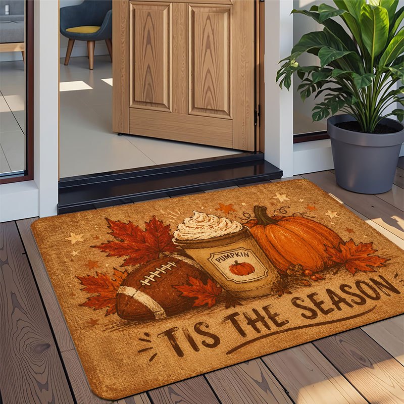 TEMU 1pc Autumn And Football Pattern Printed Doormat, Made Of Flannel, Antislip, Soft, Comfortable And Easy To Clean, Suitable For Porch Entrance,