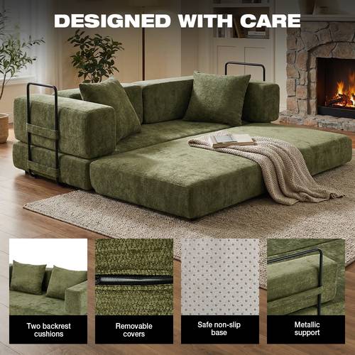 convertible folding sofa bed sleeper futon foldable pull out couch beds green