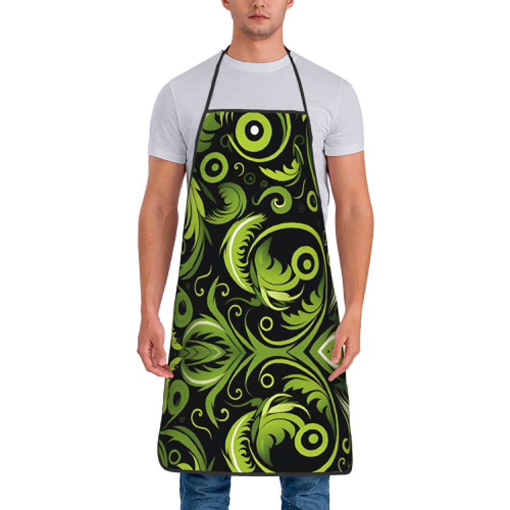 TEMU 1pc 2d Flat Green Maori Retro Apron - Tribal And Swirl Drop Patterns, Suitable For Professional And Home Kitchen Use, Cooking Apparel | Vintage