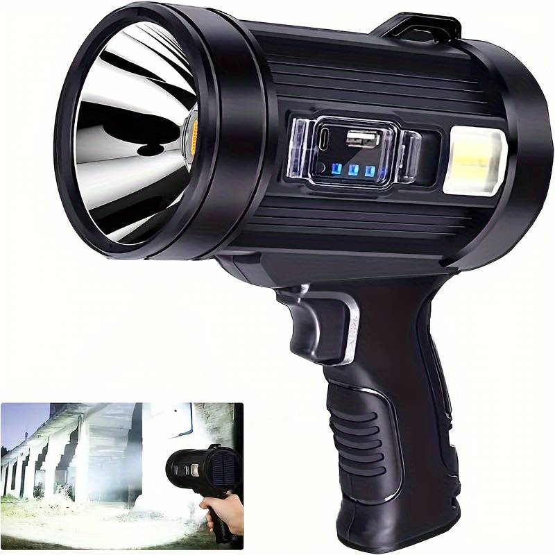 TEMU This Is A Powerful Handheld Searchlight With A Brightness Of 5000 , Designed For Outdoor Activities Like Hunting, Camping, Boating, And Hiking.