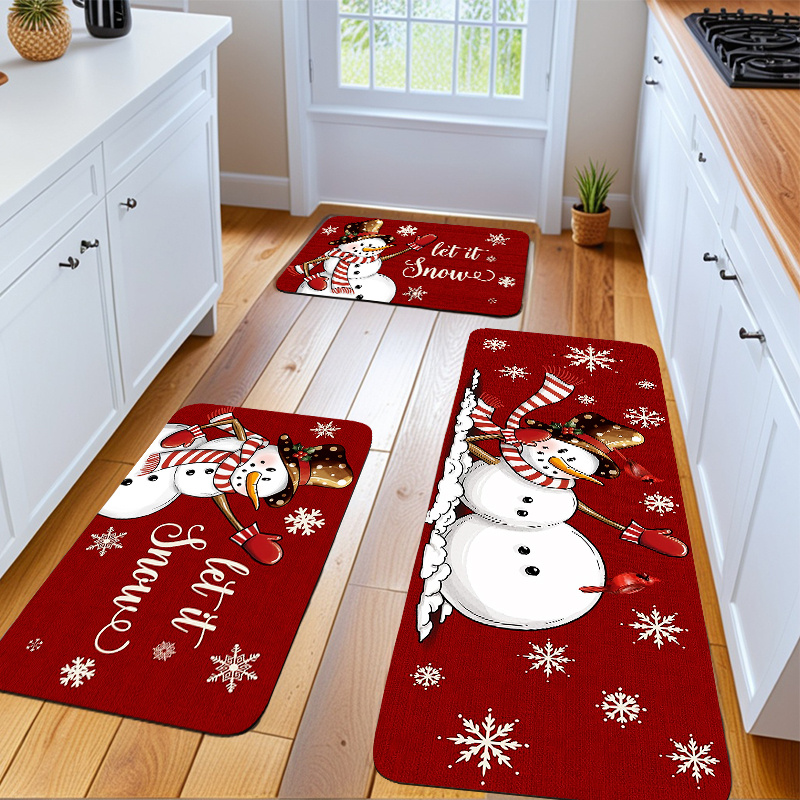 TEMU 1/2/3pcs Snowman & Snowflake Mat Set - Soft Flannel Christmas Kitchen S With Pvc Backing, Easy-clean Winter Theme For Living Room, Bedroom, Rv - Cozy Ing (dining Room & Small Spaces Coverage)