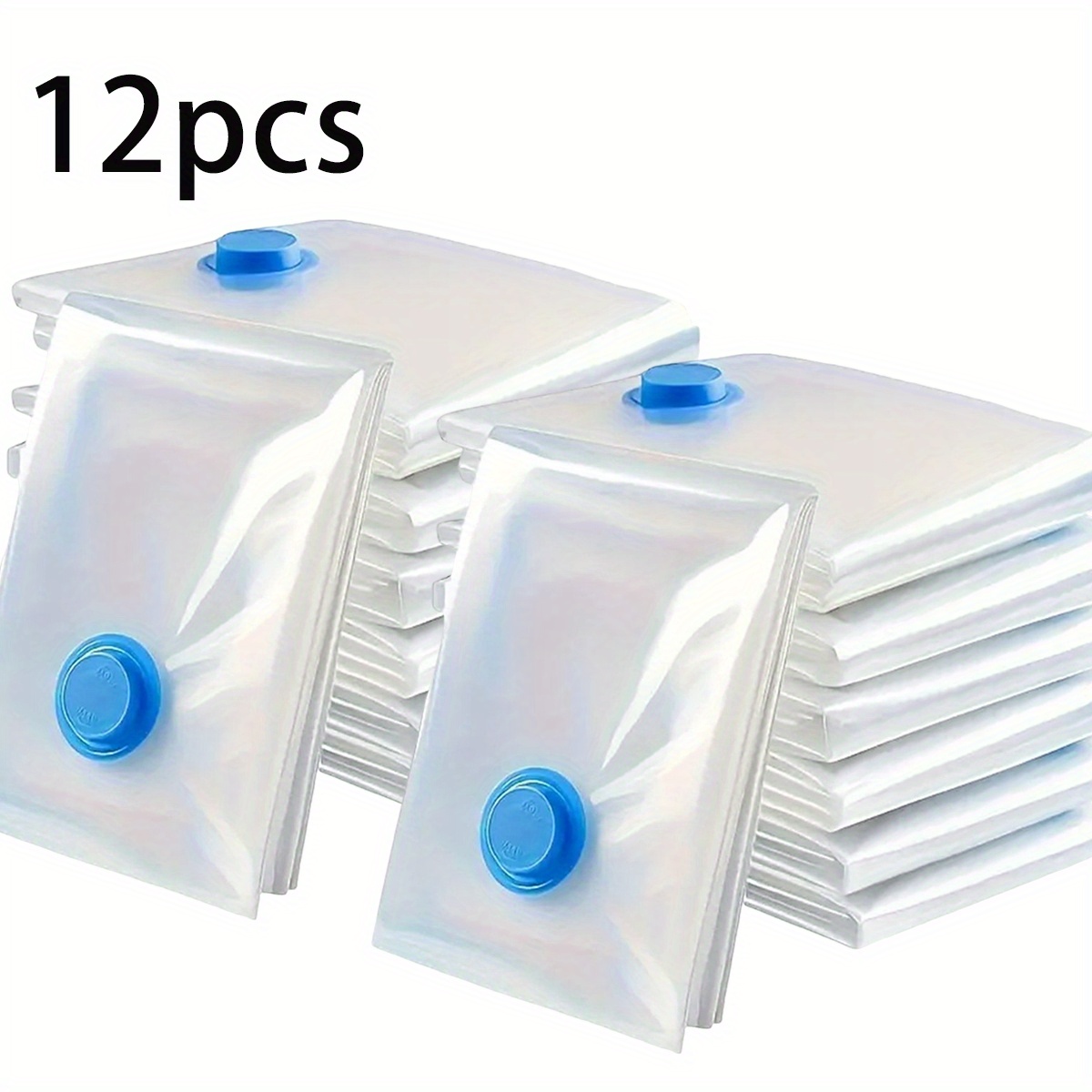 Image of 12pcs Transparent Vacuum Storage Bags With Blue Zipper - Space , Dustproof Storage Bag For Clothes, Quilts And Garments, Rectangular Shape, Clothing Storage Bag, Space Bag, No Hand Pump