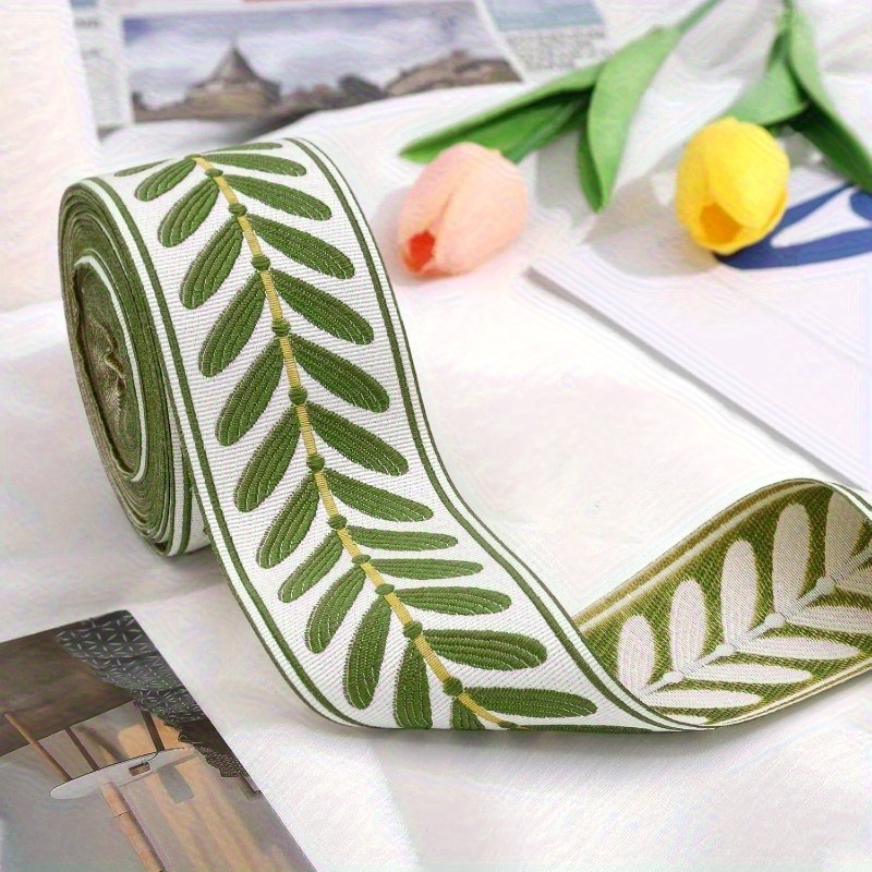 TEMU 10. Of Jacquard Satin Ribbon Trim Featuring A 2.4-inch Leaf Pattern, This Elegant Decorative Ribbon Boasts A Textured Leaf Design And From