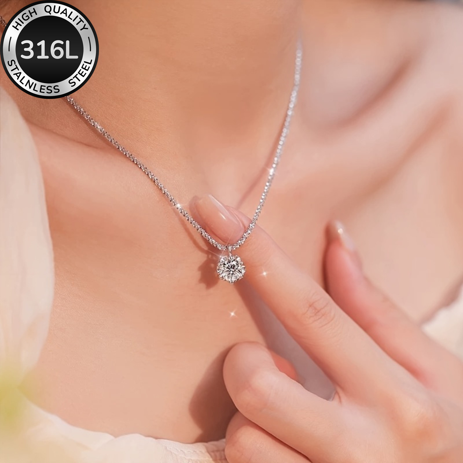 TEMU Collier Élégant et Brillant en Acier Inoxydable 316L pour Femme, Collier Éternel de Mariage avec Zirconia Synthétique, Idéal pour un Usage ,