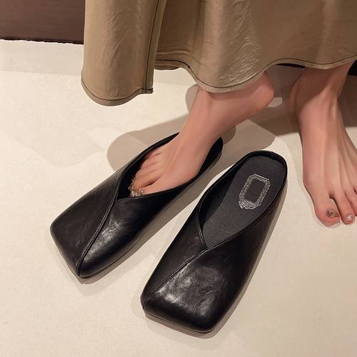 item picture womens elegant square toe slip on mules lightweight pu rubber sole shock absorbing insole versatile for women shoes