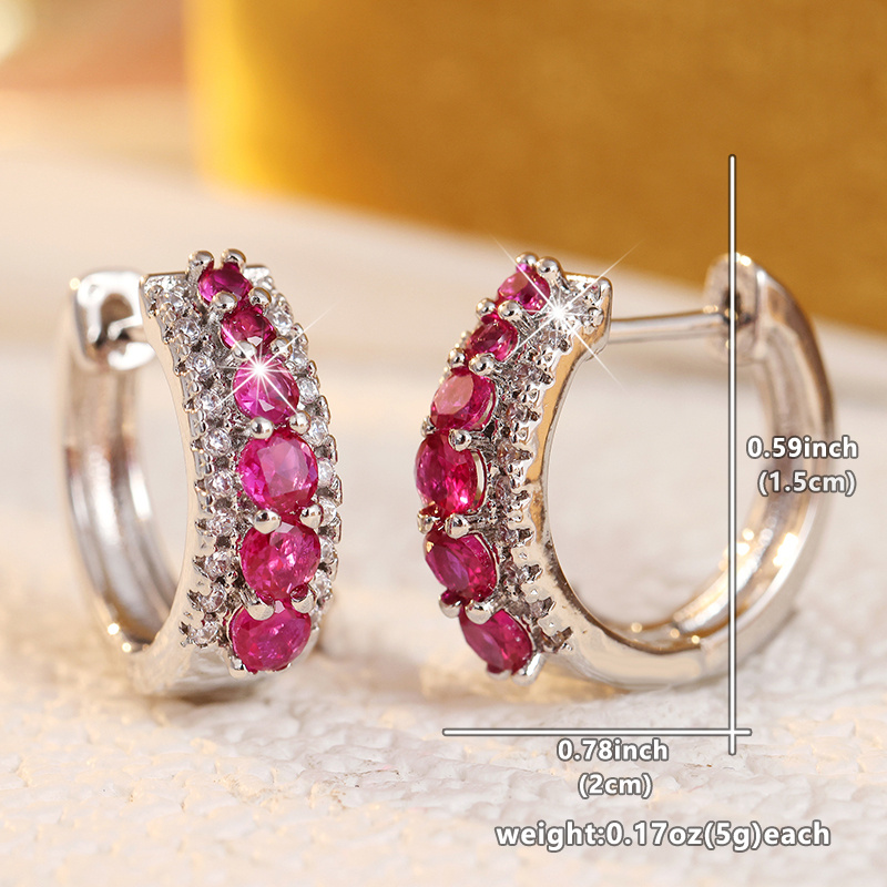 Women's Rose Red Synthetic Zirconia Curved Ear Buckle Earrings