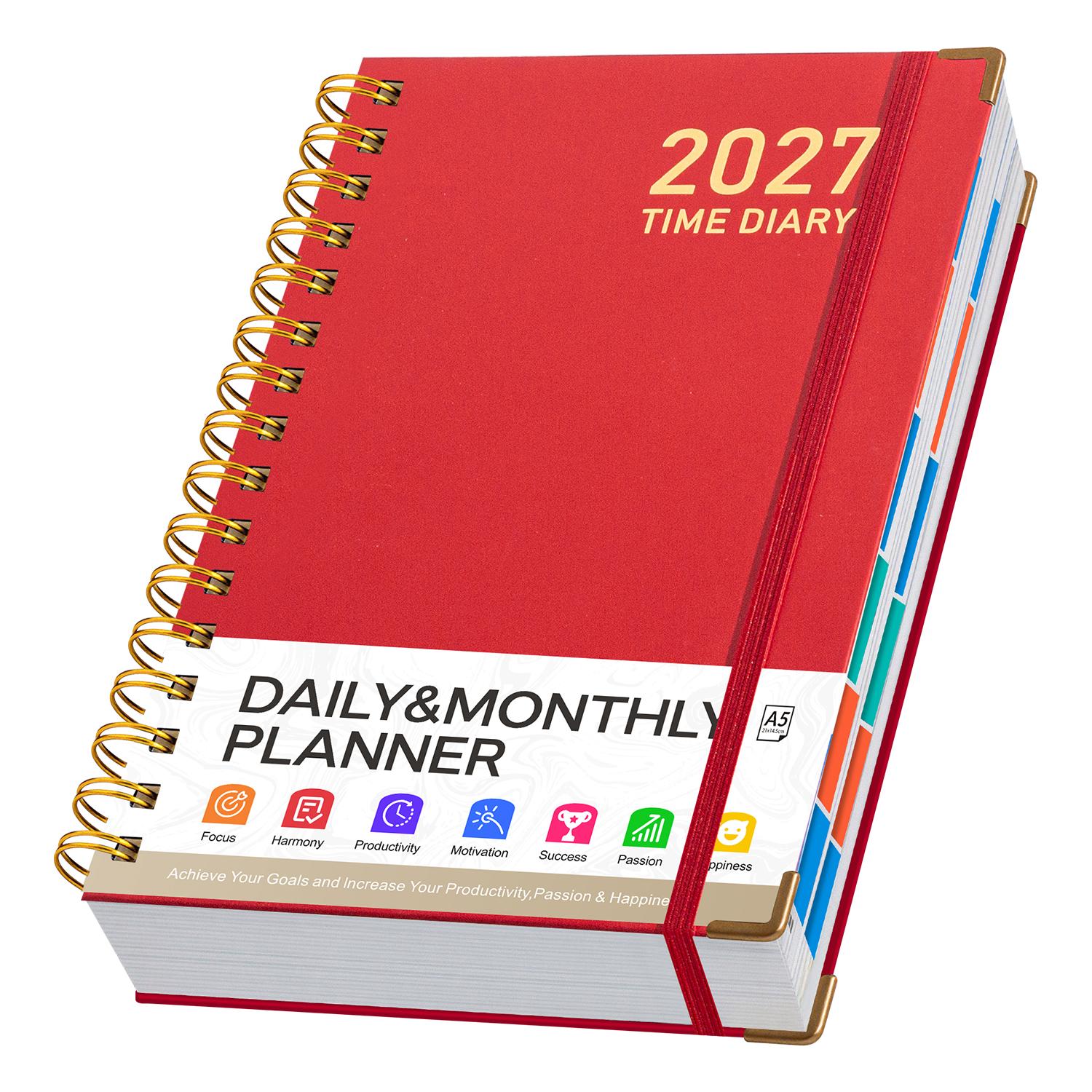 TEMU Agenda à Spirale A5 2027, Protections d' à Bords Dorés Résistantes à l', Carnet de Planification Quotidienne, Planificateur Multifonctionnel