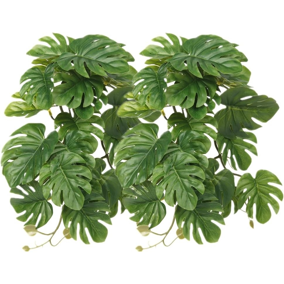 TEMU 2pcs Set Of Reptile Simulation Plants, Suitable For Eco-boxes And Tank Decoration, Wall-adsorbing Simulated Hanging Plants, Simulated Monstera