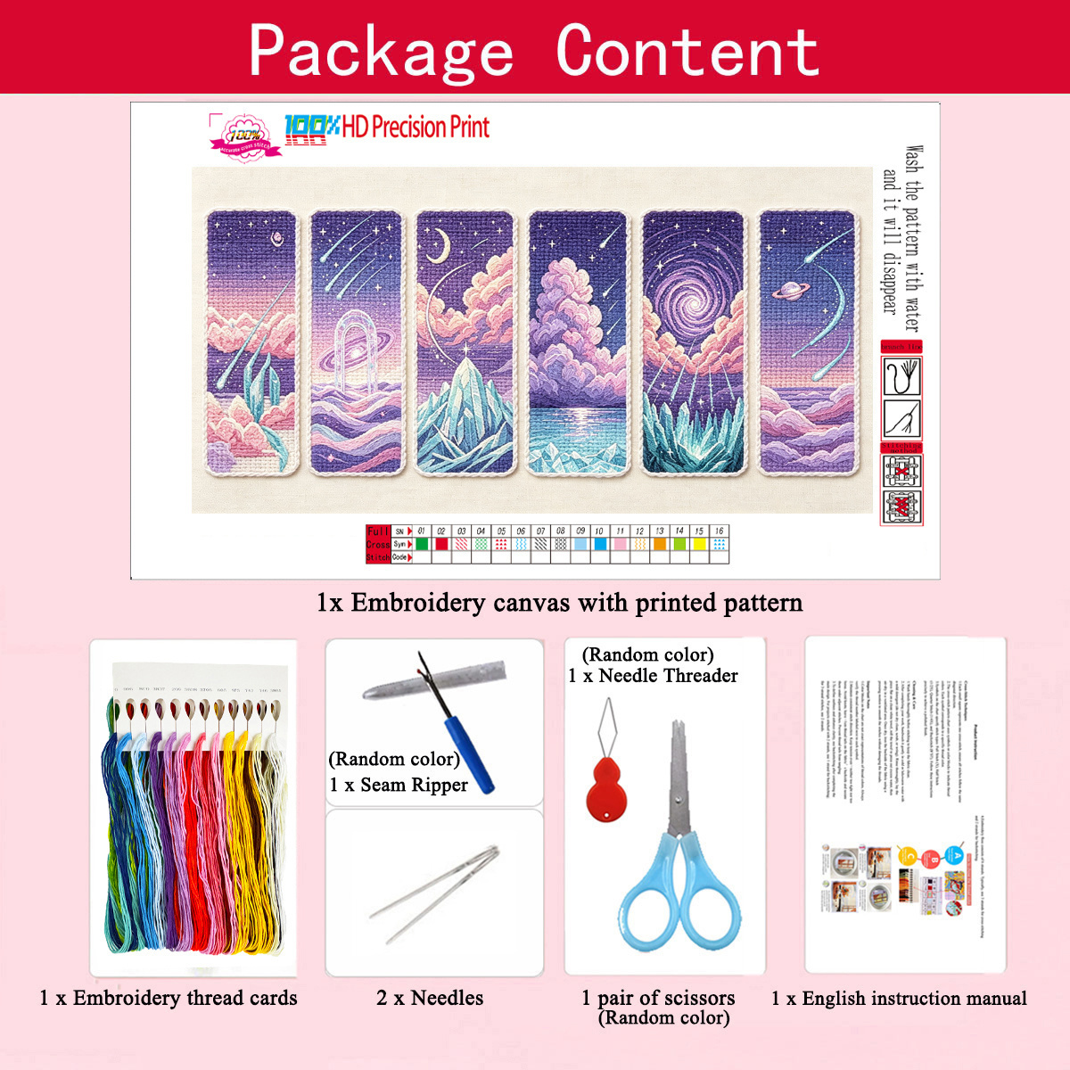 TEMU Kit de 11CT pour 1 à broder au point de croix, 6 styles, violet, bleu, rose et , motif ciel étoilé en cristal, pack de matériel pour à pompon