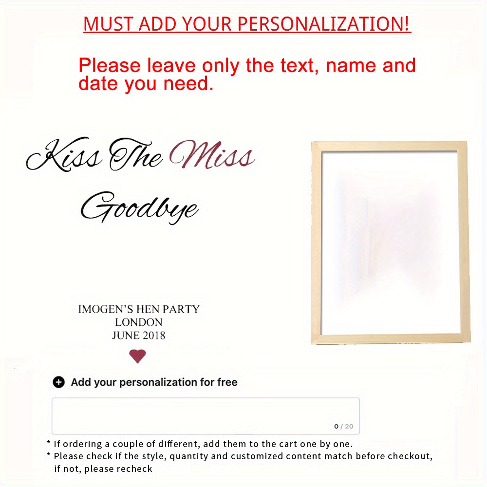 TEMU 1pc Cadre Photo Personnalisé avec Impression Sur Mesure, Souvenir de Fête de Célibataire, Cadre de Bureau, Cadre Mural, Cadeau de Mariage