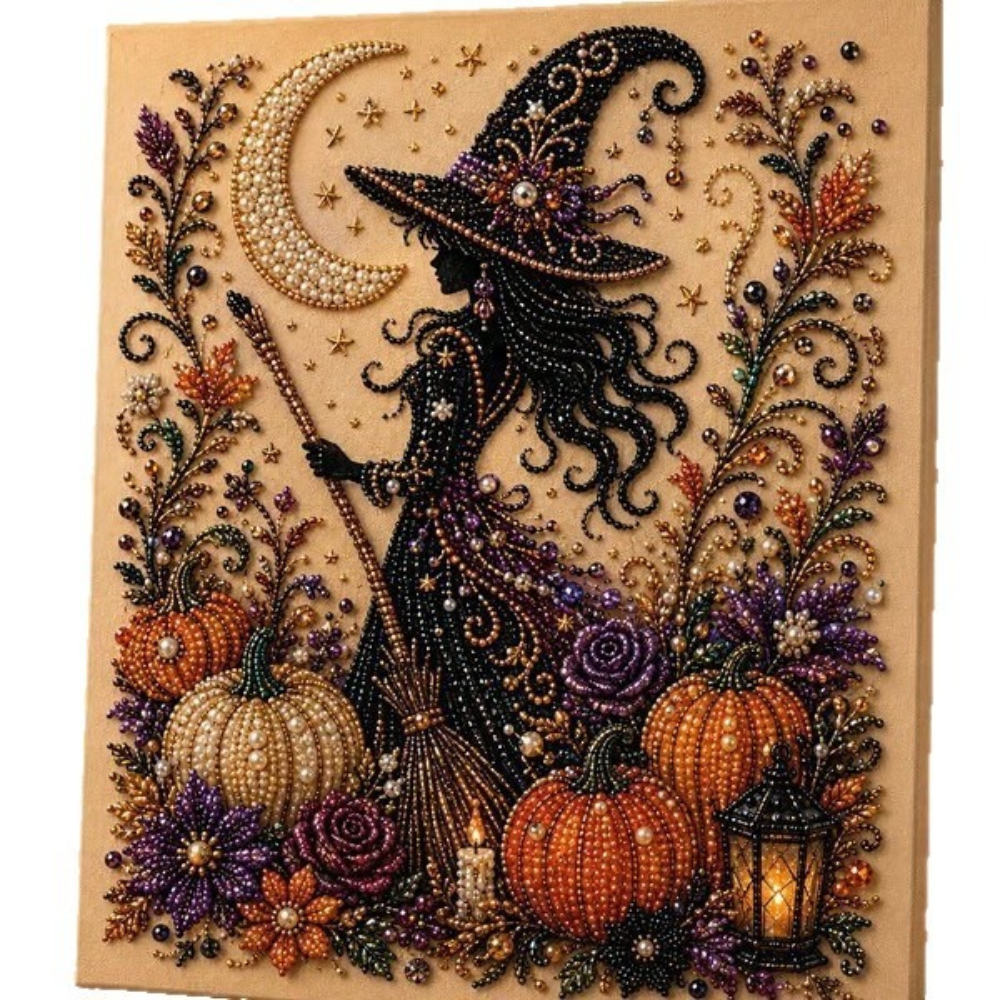 Halloween Dot Painting With Pearls Craft Kit, Adult Pearl Painting Material Set, Cute -shaped Ornaments For Room Desktops And Walls, 3d Halloween Holiday Gift