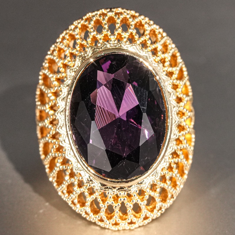 Women's Vintage Plated Hollow-Out Filigree Wide Statement Ring
