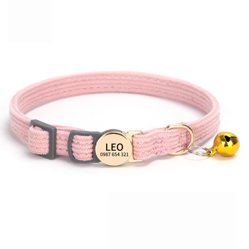 TEMU 1pc Custom Cat Collar , Personalized Laser Engraved Id Tag Anti-lost Collar, Soft Corduroy Kitten Neck Collar, Safety Breakaway To Prevent