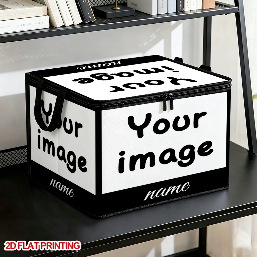 TEMU 1pc Self- Picture/text/ Storage Box, Large Capacity Zippered Portable Foldable Clothes Organizer, Personalized Custom Pattern/name Dustproof