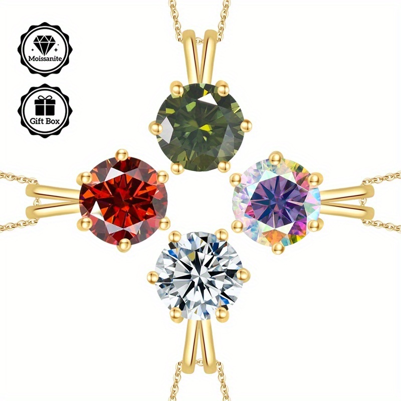 2-Carat Moissanite Pendant Necklace, Adjustable Length