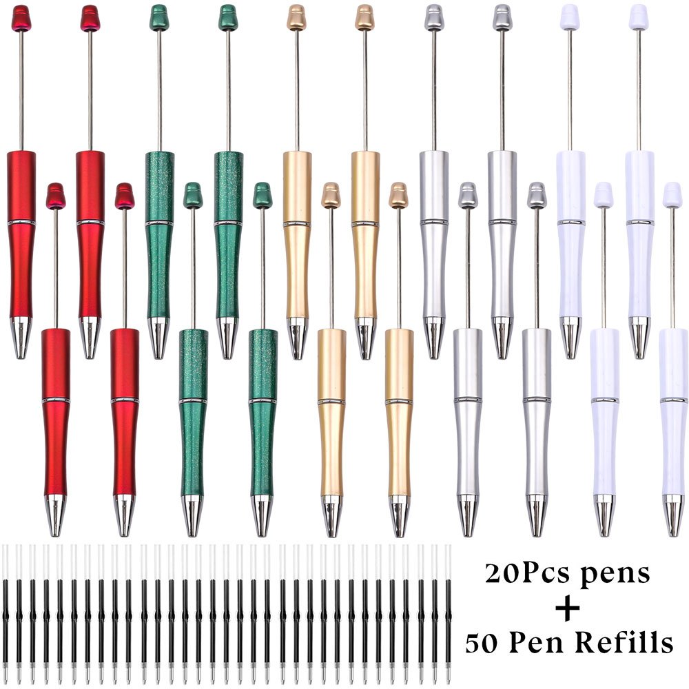 TEMU 70 stylos à perles de Noël, stylos à bille à perles en plastique , 20 stylos et 50 , convient aux fournitures de de diplôme pour femmes