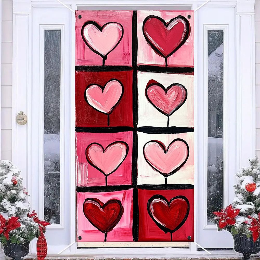 

1pc 35.4x70.8inch Polyester 9 Of Banner, Multifunctional Porch Decor, No Electricity Needed, Valentine's Day & Holiday Decoration