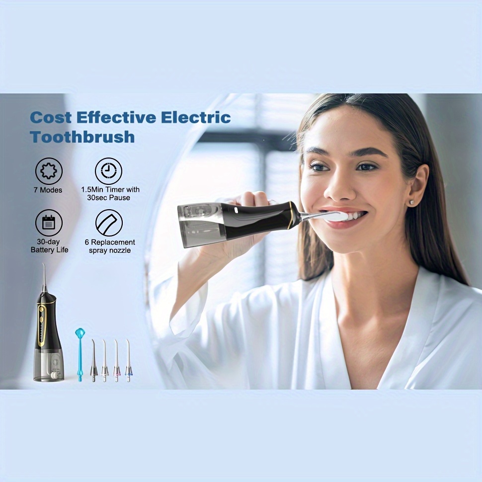 Valentine's Day Gift - Water Flosser, 6 Replaceable Nozzles, Portable, 30 Days of Use on Full Charge, Deep Oral Cleaning, Home and Couple Travel, Couple Hygiene Products, Cruise Essentials, Travel Must-Have Accessories - Black details 1