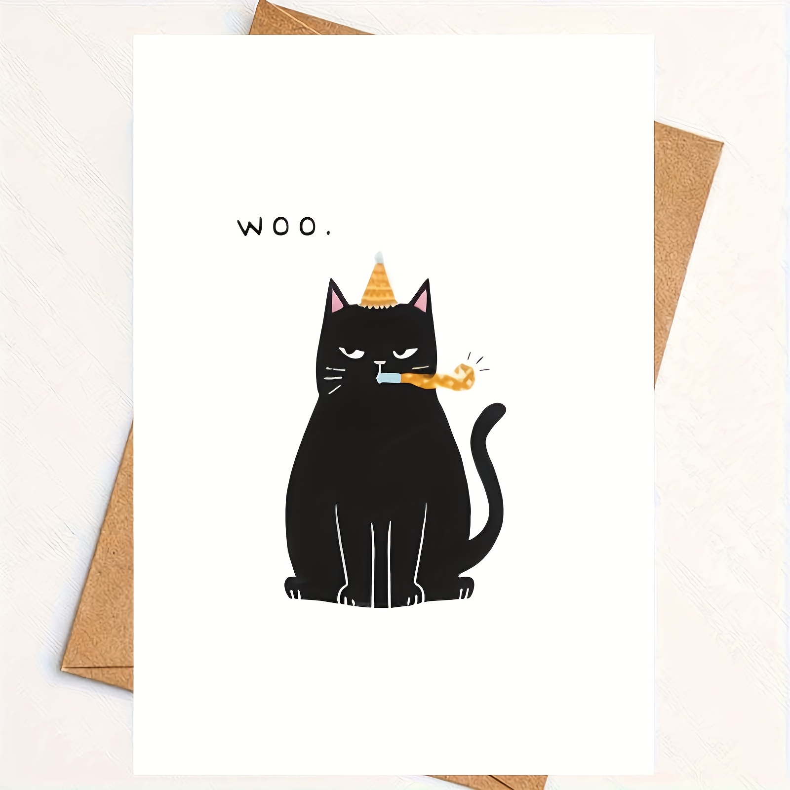 TEMU 1 pièce Carte d'anniversaire amusante avec chat - Woo - Carte d'anniversaire sarcastique pour hommes et femmes - Cadeau ludique pour des chats -