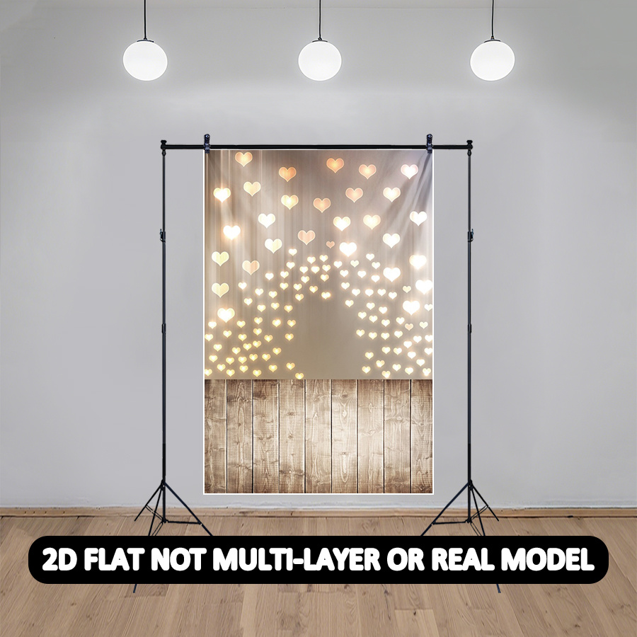 Romantic Heart Light Bokeh Wood Photography Backdrop