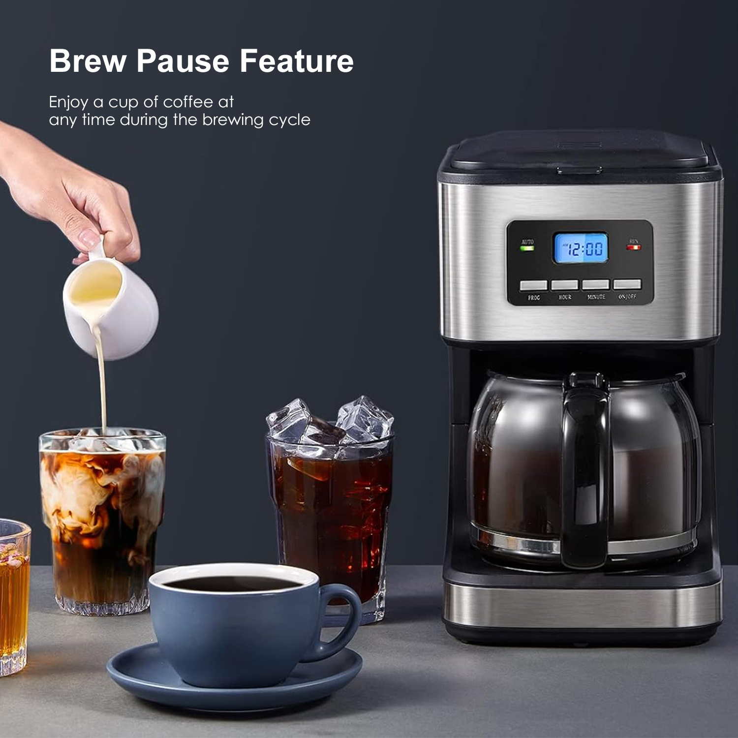 Programmable Drip Coffee Maker with 24-Hour Timer and Fast Brewing